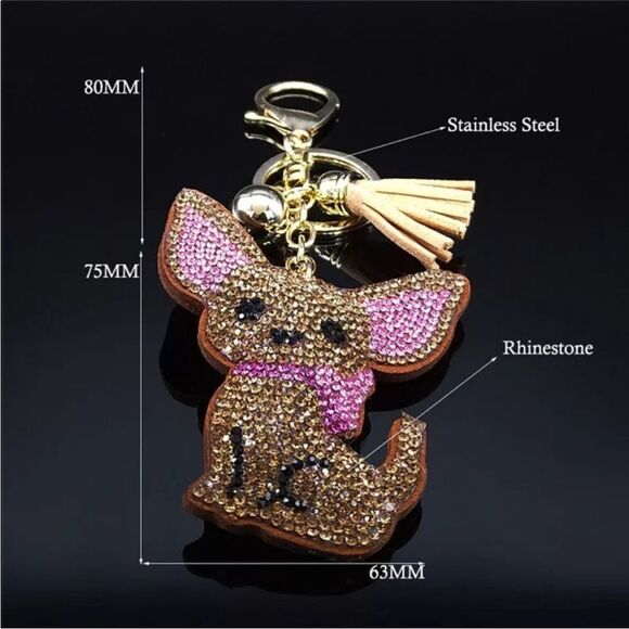 Chihuahua Rhinestone Charm For Purse Keys Car Decoration Puppy Cute Bling 🆕 - Picture 2 of 8